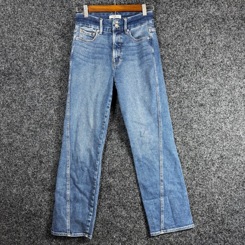 Good American High Rise Straight Leg Jeans Blue Medium Wash GSTSW127T Size 0/25